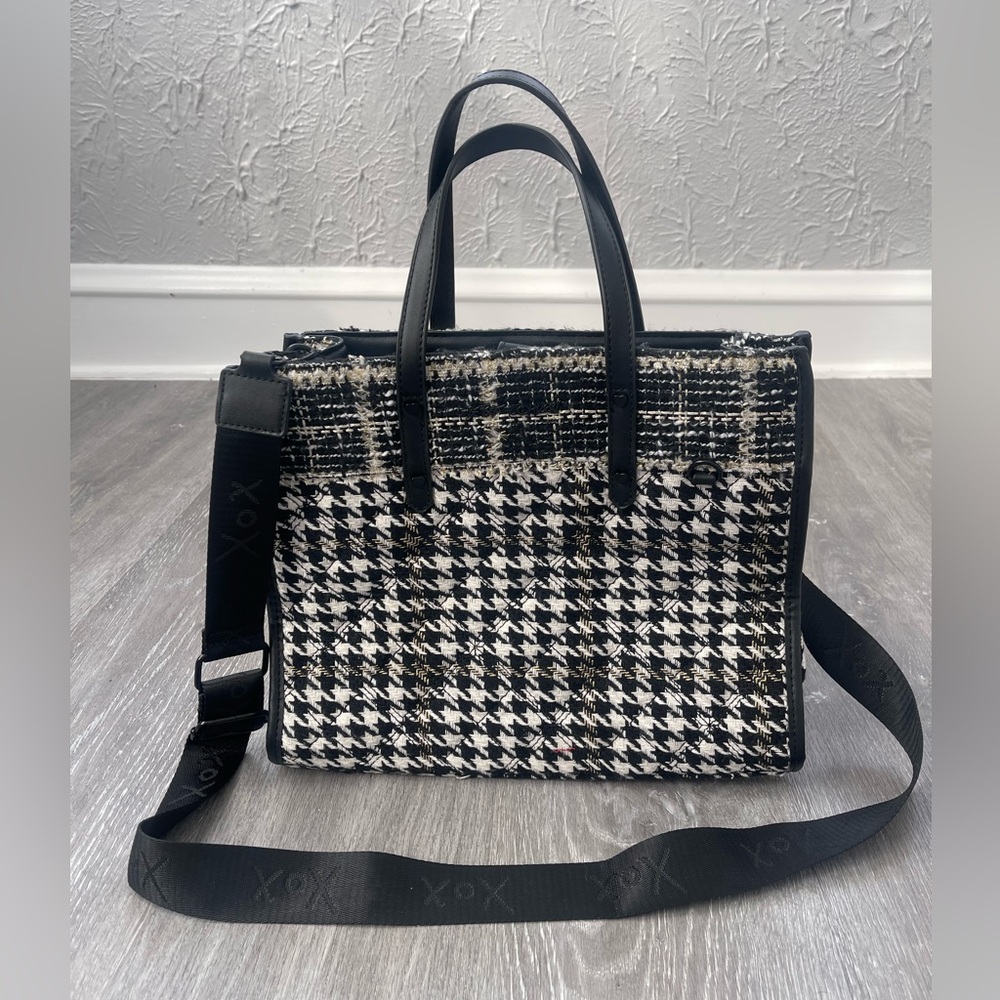 Betsey Johnson Becca Tweed Houndstooth Tote Crossbody Shoulder Bag